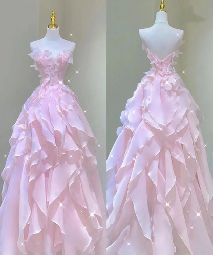 Dreamy Pink Ruffles Princess Dress,Pink Ball Gown Y1971