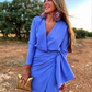 Elegant V Neck Blue Sheath Prom Dress,Reception Dress,Wedding Guest Outfit Y7339