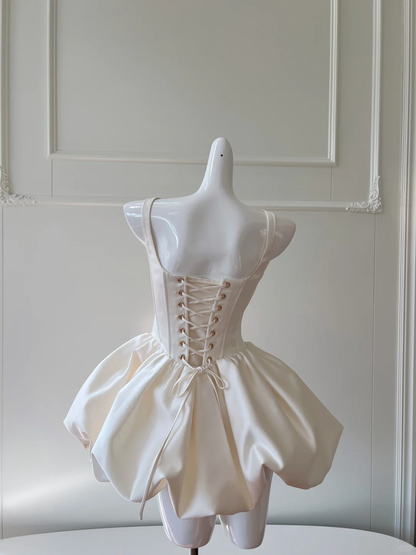Classy White Square Neck A Line Homecoming Dress Cocktail Dress Y9047