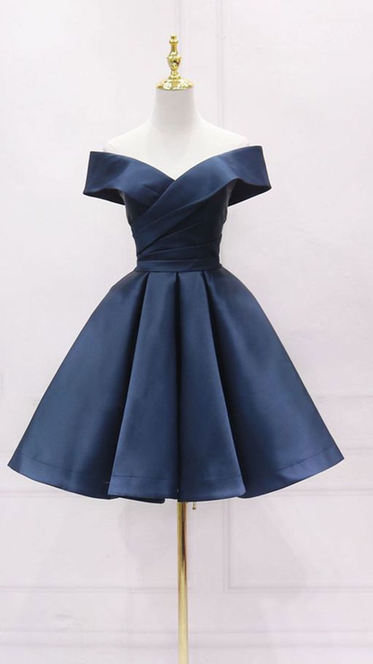 Simple Navy Blue Short Homecoming Dress Ruffle Mini Party Gowns Custom Made Women Party Gowns ,Short Graduation Dress Y2123