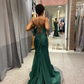 Green Mermaid Sleeveless Evening Dress with Slit Y5920