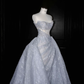Glitter Strapless Blue Tulle Sequins A Line Prom Dress Evening Dress,Formal Wedding Dress Y8676