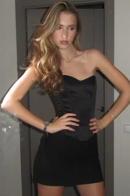 Sexy Black Satin Fitted Strapless Mini Homecoming Dress Cocktail Dress SP3602