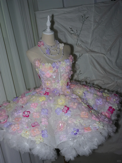 Pretty Strapless Tulle Colorful Floral Short Homecoming Dress Birthday Dress SP4222