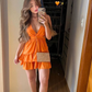 Cute Orange A-line Tiered Homecoming Dress,Summer Casual Dress  Y6997