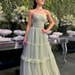 Elegant Green A-line Strapless Maxi Long Party Prom Dress, Evening Dress Y4823