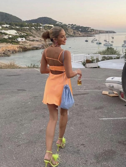 Cute Orange Homecoming Dress Back To School Dress Y2833
