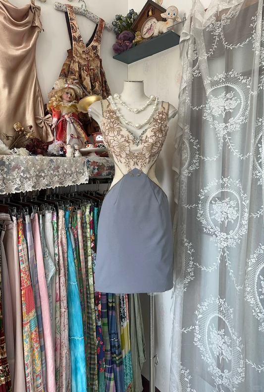 Vintage Sleeveless Sequin Beaded Sheath Short Cocktail Dress Homecoming Dress Y9010