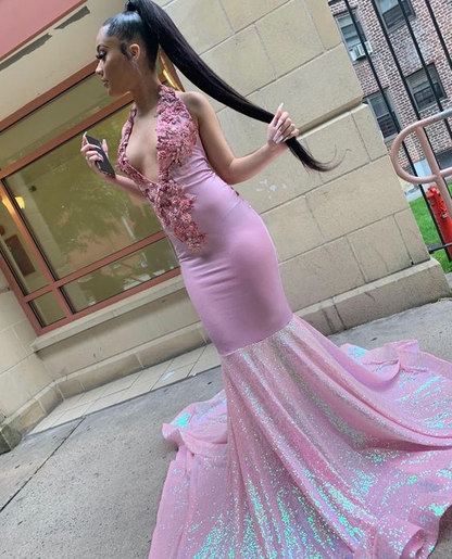Pink Halter Neck Long Prom Dress For Black Girls Appliques Birthday Pa Simplepromdress Pink Halter Neck Long Prom Dress For Black Girls Appliques Birthday Pa Simplepromdress
