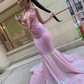 Pink Halter Neck Long Prom Dress For Black Girls Appliques Birthday Party Gowns Sequin Mermaid Evening Dress Y6379