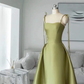 Spaghetti Straps Satin Prom Dress A-line Simple Floor Length Evening Gown Y7011