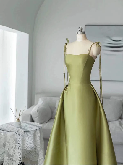 Spaghetti Straps Satin Prom Dress A-line Simple Floor Length Evening Gown Y7011