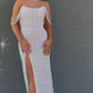 Glitter Pearl Sequins Mermaid Prom Dresses, Off The Shoulder Evening Dress With Split Y8023