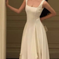Square Neck White Asymmetric A-Line Long Evening Dress Y2786