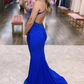 Mermaid Beaded Appliques Spaghetti Straps Cross Back Long Prom Dress Y6308