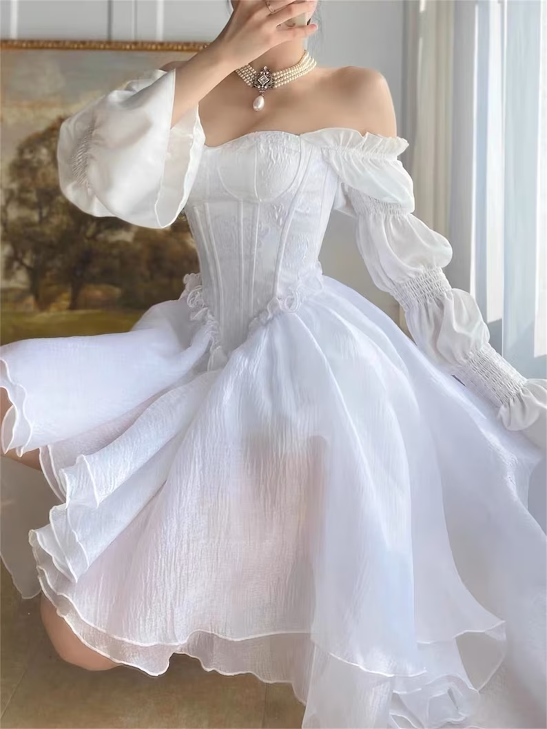 Simple White Ball Gown Wedding Dresses Strapless Corset Dress 67472 –  Viniodress