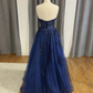Navy Blue Tulle Sweetheart Long Prom Dress, A-line Tulle Formal Dress Y2674