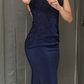 Charming Navy Blue Mermaid V Neck Prom Dress,Navy Blue Evening Dress  Y7434