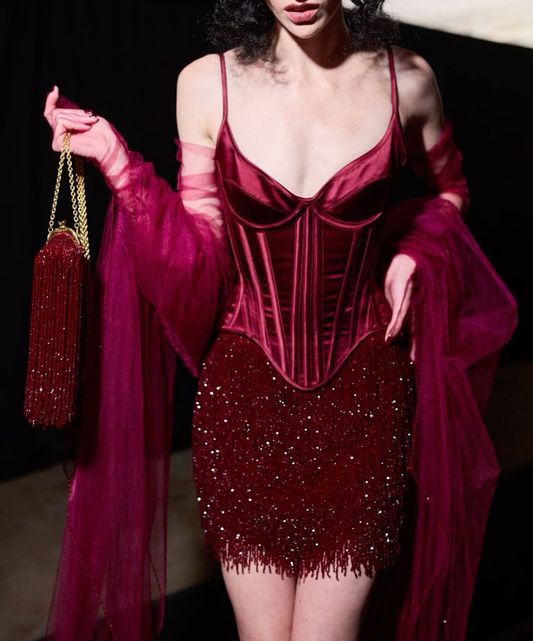 Vintage Burgundy Spaghetti Straps Satin Sequin Cocktail Dress Formal 6th Grade Homecoming Dress Y9147