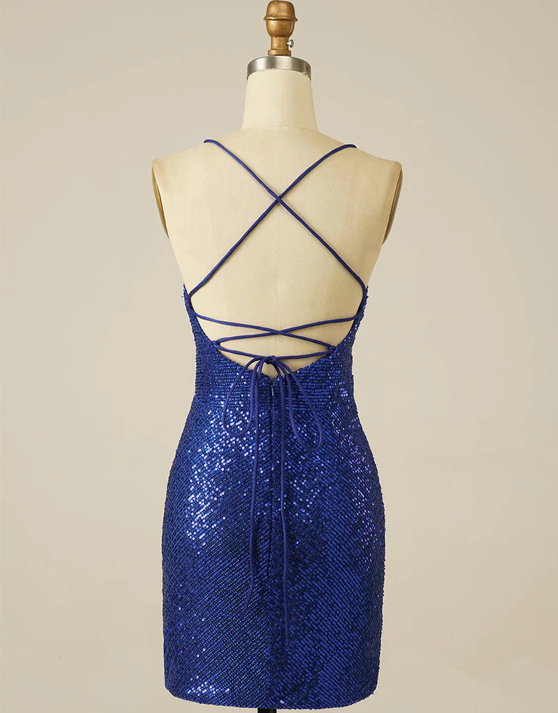 Royal Blue Sheath Sequin Lace Up Homecoming Dress Y2844
