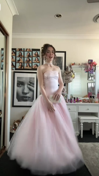 Sweet Strapless Pink Satin Tulle Sequin A Line Long Party Dress  SP4215