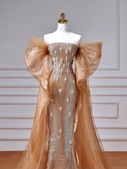 Luxury Off The Shoulder Tulle Beaded Prom Dress,Long Mermaid Evening Dress Y8610
