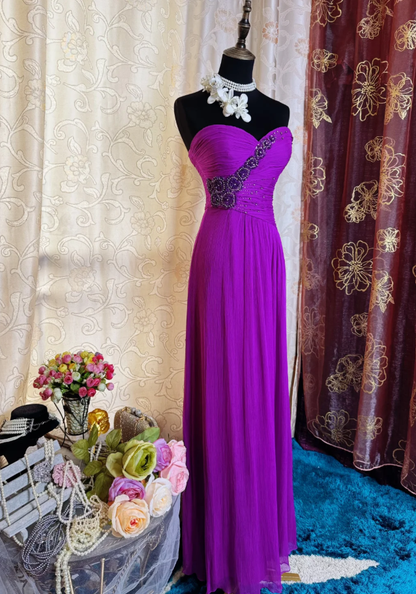 Charming Strapless Chiffon Beaded Long Prom Dress Birthday Party Gown SP1884