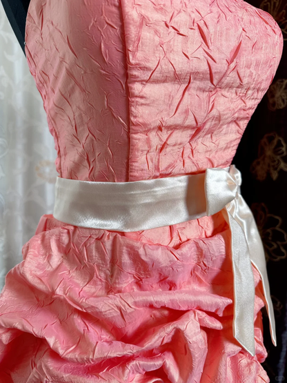 Vintage Strapless Peach Pink Satin Pleated Short Homecoming Dress 20th Birthday Outfits SP84