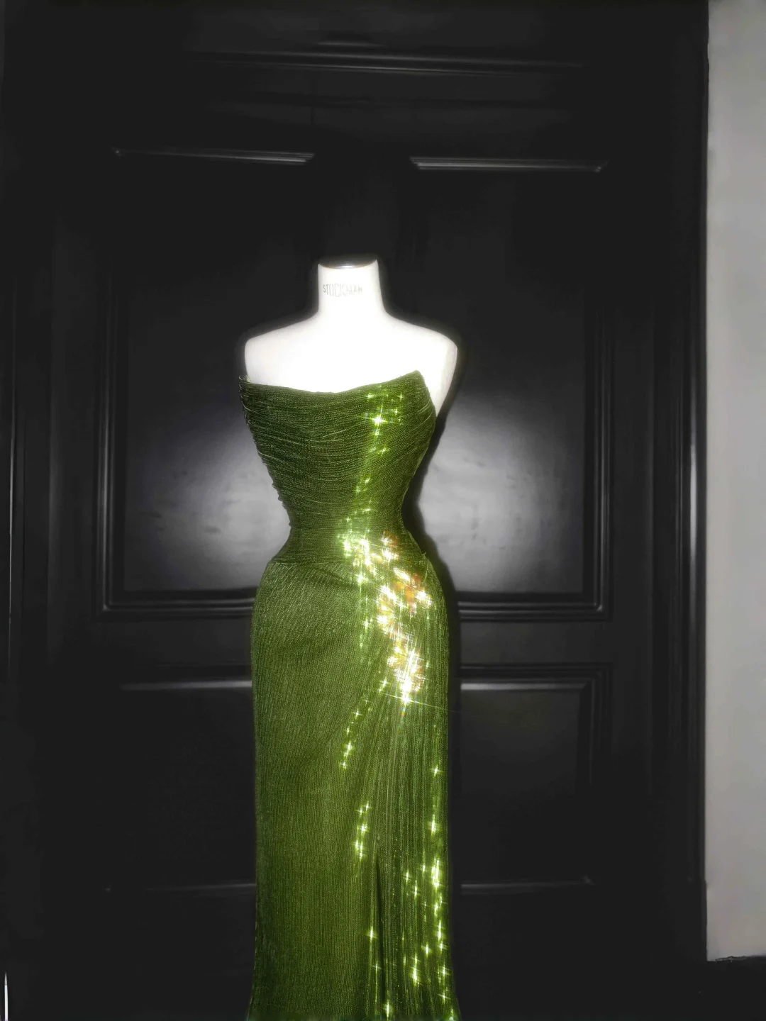 Unique Strapless Green Sequin Prom Dress,Long Mermaid Evening Dress Y8659