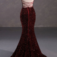 Slim Burgundy Shimmery Open Back Formal Prom Evening Dress Y4164