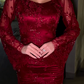 Elegant Burgundy Lace Beaded Mermaid Evening Dress Long Prom Dress SP844