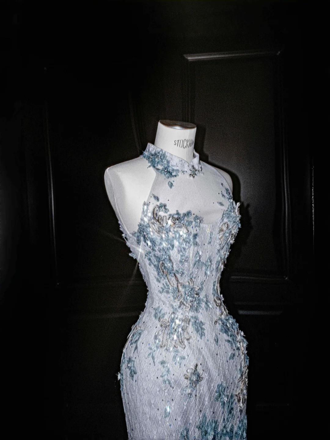 Dream Blue Tulle Sequins Appliques Mermaid Evening Dress,Long Prom Dress Y8673