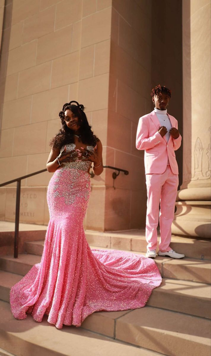 Sparkly Pink Sequin Prom Dress For Black Girls Y4220