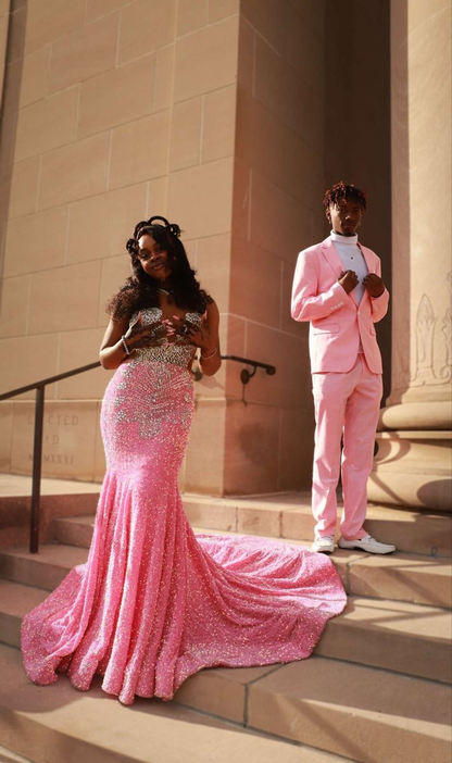 Sparkly Pink Sequin Prom Dress For Black Girls Y4220 Simplepromdress