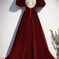 Burgundy velvet long prom dress evening dress Y4384