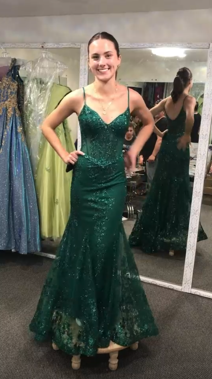 Pretty Green Tulle Sequin Mermaid Long Party Dress Birthday Prom Dresses SP4231