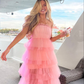 Elegant Pink Tulle Layered Long Prom Dress,Pink Evening Dress Y2303
