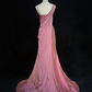 Pretty Spaghetti Straps Pink Neck Satin Pleated Mermaid Long Wedding Guest Dress Party Gown SP1282