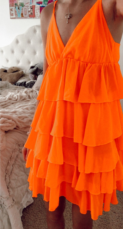 A-line V Neck Orange Homecoming Dress,Orange Party Dress  Y2275