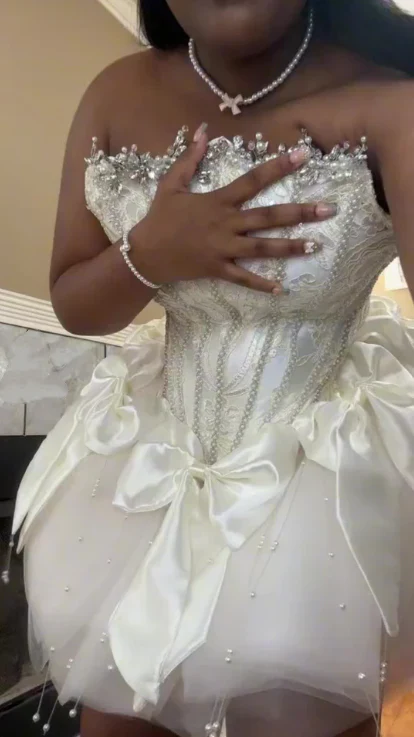 Pretty Strapless White Tulle Beaded A Line Short Homecoming Dress Formal Birthday Outfits Y9485