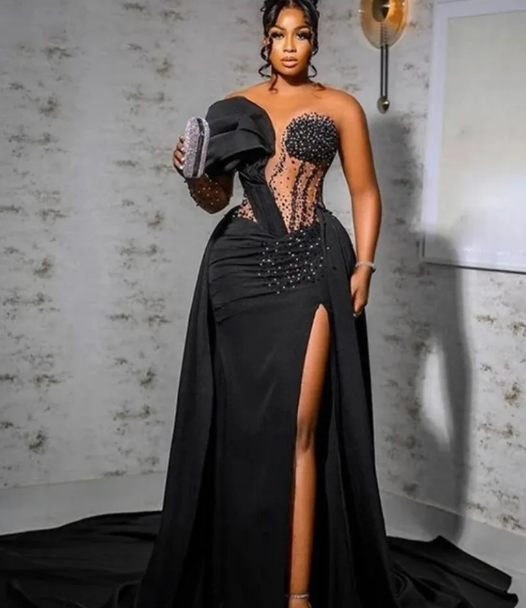 black african prom dress Black Beaded Evening Dress: Elegant African Prom Gown