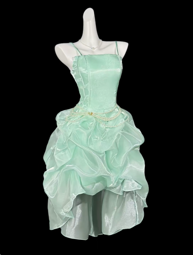 Charming Pink Satin Organza Short Graduation Homecoming Dress,Spaghetti Straps Short Prom Gown SP3531
