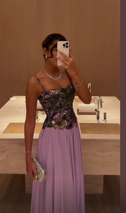 Sparkly Spaghetti Straps Purple Sequin Chiffon Long Party Dress Birthday Prom Dress SP3992