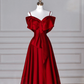 Red Satin Off The Shoulder Prom Dress,Bow A Line Evening Dress Y8626