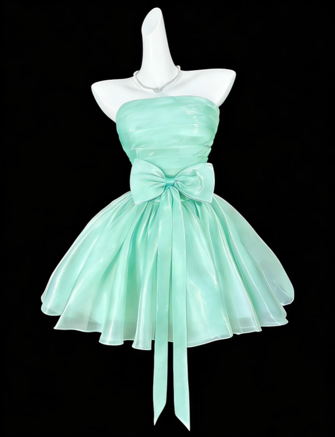 Elegant Mint Green Strapless Tulle Pleated A Line Short Homecoming Dress Birthday Dress SP3545