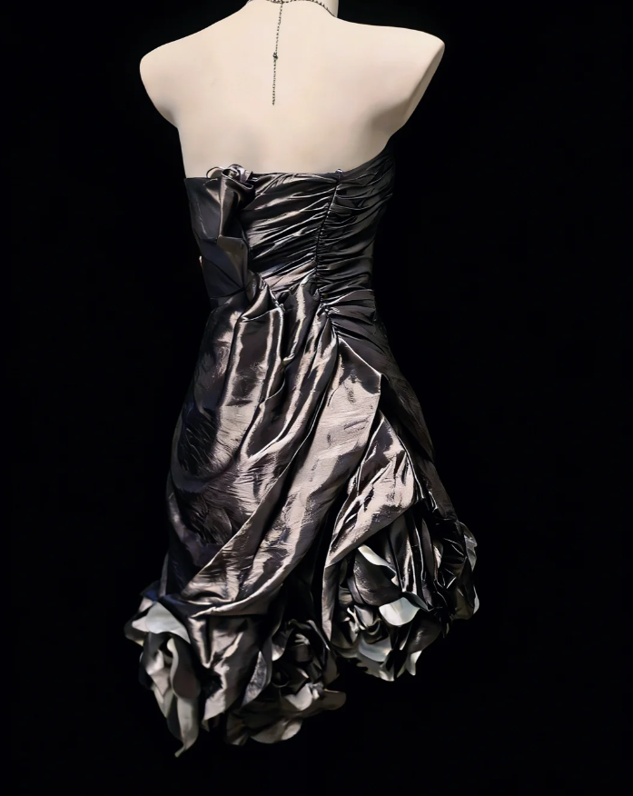 Fashion Smoke Gray Satin Pleated Short Homecoming Dress Birthday Outfits SP1491