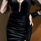 Unique black evening dress with sheer sleeves Y4526
