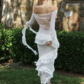 Classy Sheath Lace Chiffon Ruffles Prom Evening Dress,White Wedding Dress Y8082