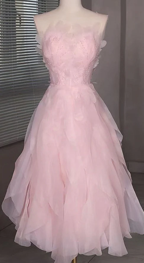 Elegant Pink Strapless A-Line Homecoming Dress Birthday Outfits Y8826