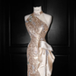 Glitter Champagne Gold Sequin Sheath Prom Dress,Halter Long Evening Dress Y8653